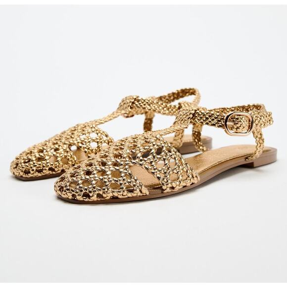 RARE!!! ZARA Metallic Gold Woven Flats NWT Blogger Fave ๐ - Picture 14 of 16